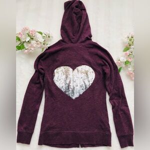 Y2K Victoria’s Secret Plum Purple Zip-up Hoodie with Sequined Heart on back, XS